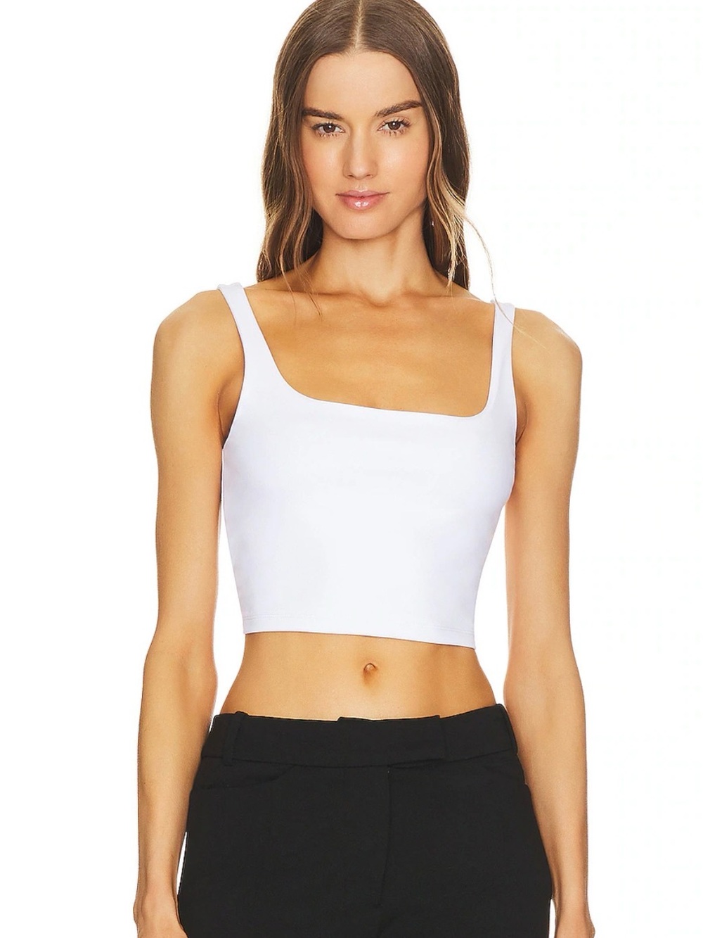 Susana Monaco White Asymmetric Square-Neck Crop Top